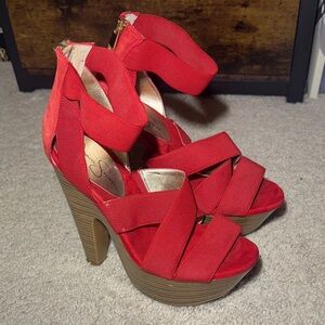 Jessica Simpson Tookie Majic Red Strappy Platform Heels Women's 7.5 B